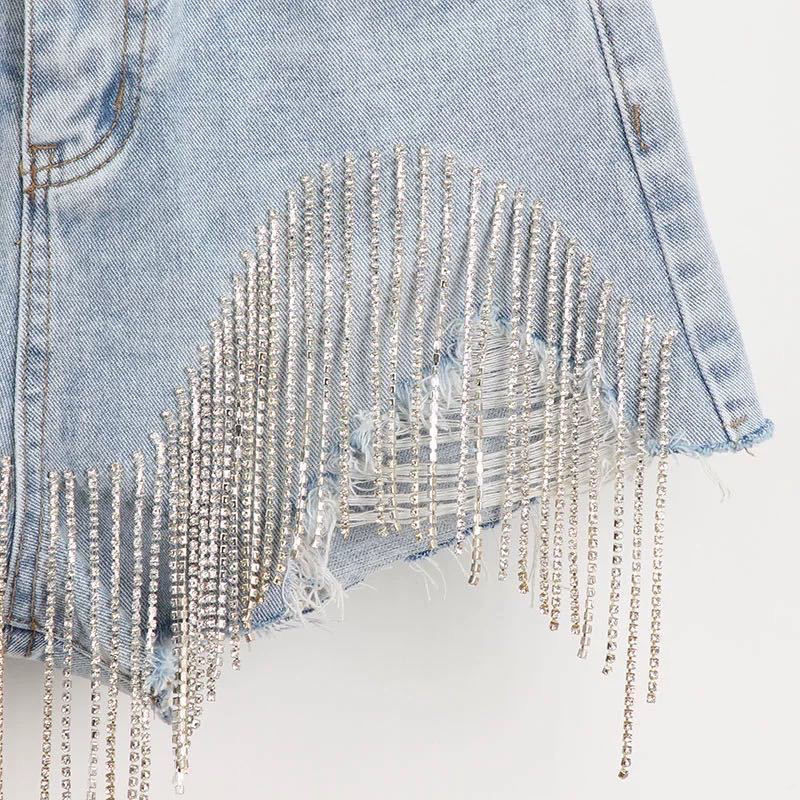 New Arrival Women Denim Sexy Rhinestone  Beading Shorts Jeans for Woman