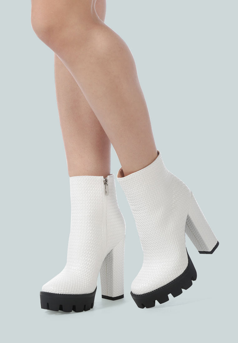 Moleski Textured Block Heeled Sexy white Boots
