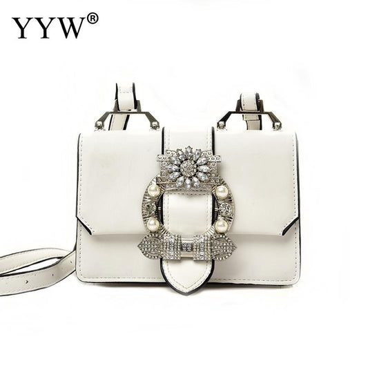 Luxury Sequined Female Shoulder Bag Pearl  Leather Handbag White Crossbody Bag
