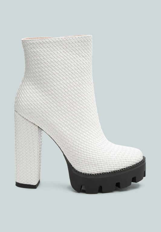 Moleski Textured Block Heeled Sexy white Boots