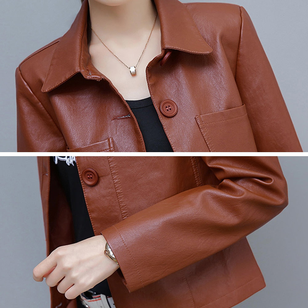 Leather Jackets and Coats Women Casual Long Sleeve